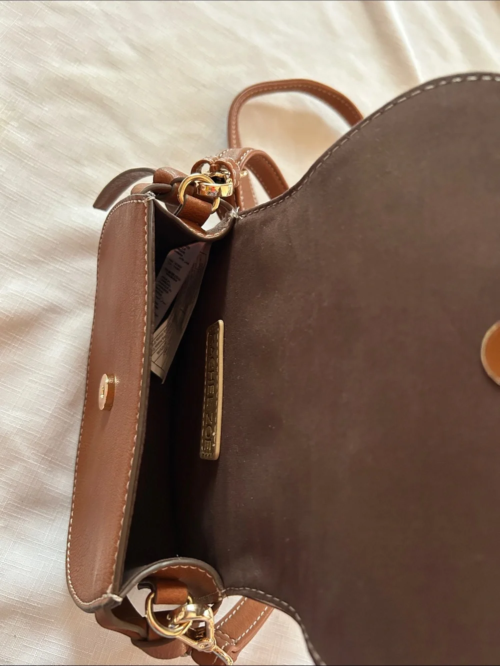 Rachel Zoe Saddle-Style Brown Leather Crossbody with Signature Ring